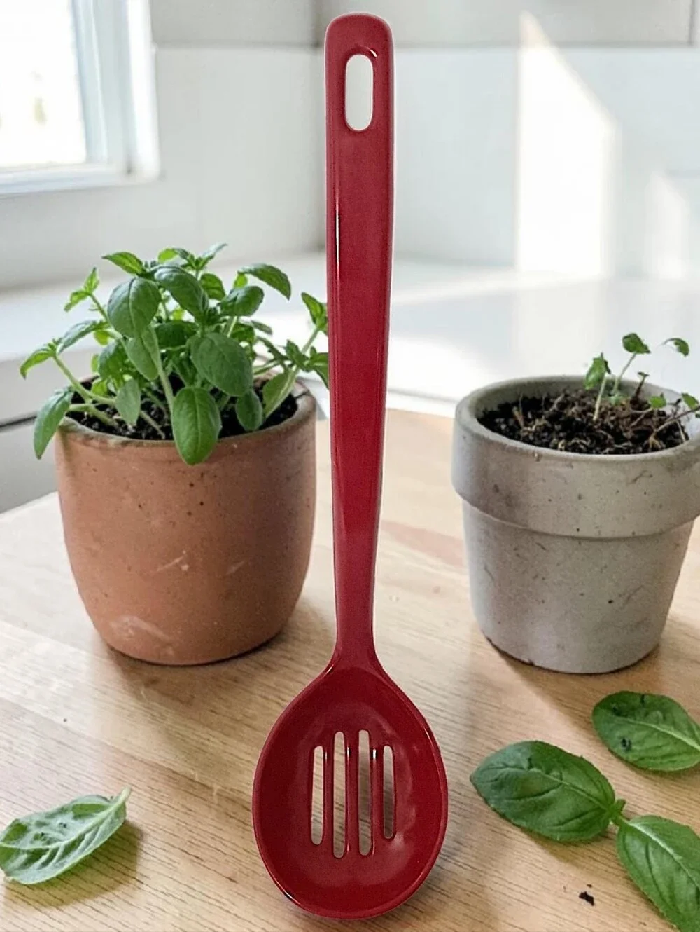 Vintage Ekco Slotted Cooking Spoon Serving Red Melamine Melmac Hard Plastic MCM